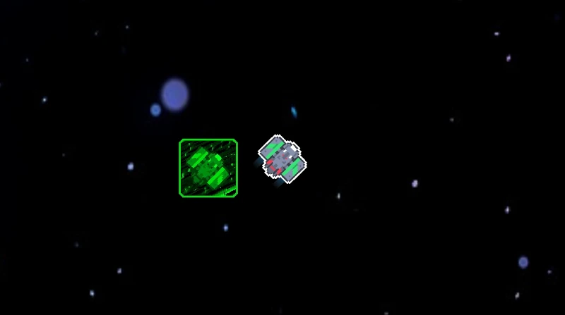 Space Trader early draft — player ship next to a green-highlighted shop